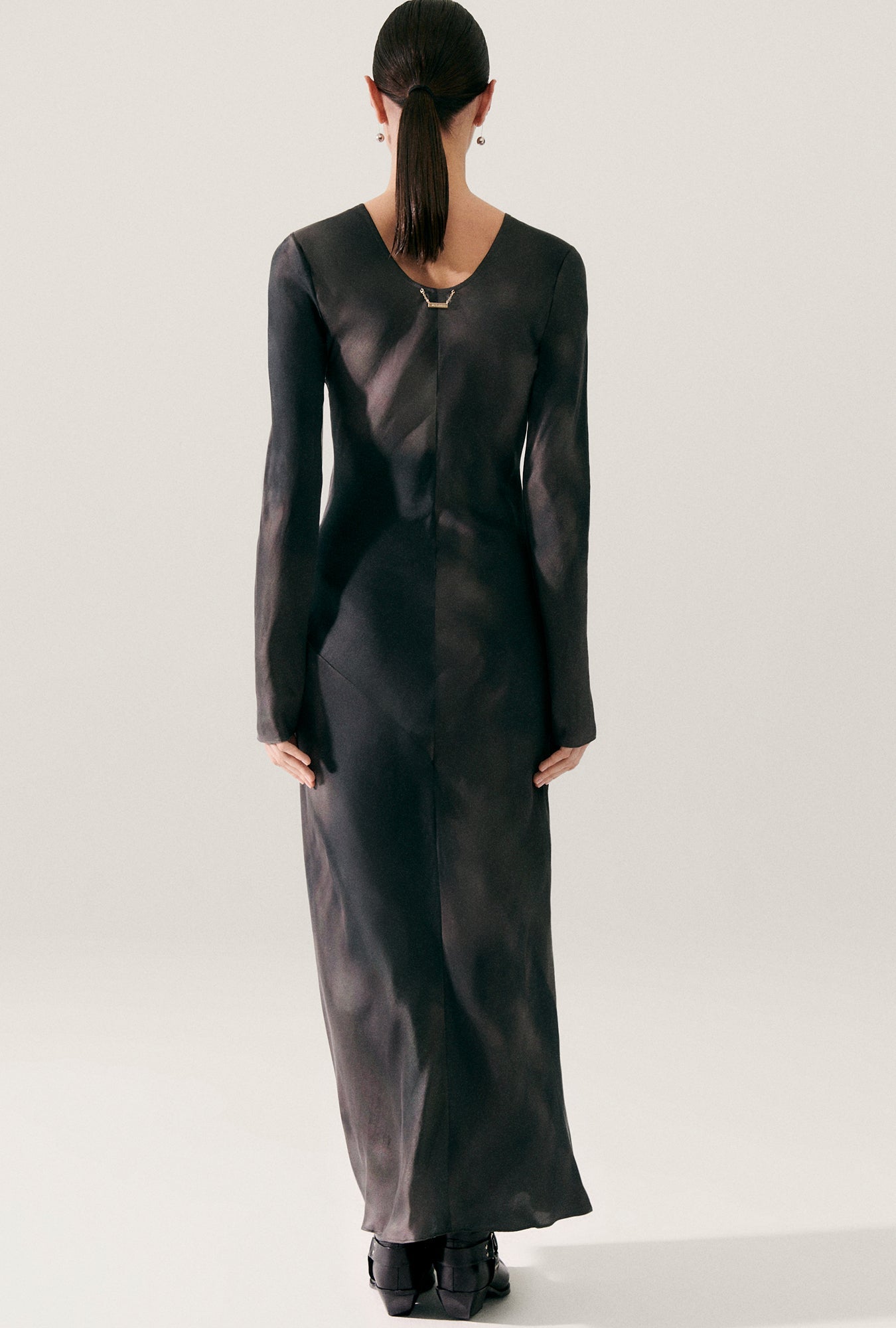 Silk Laundry Full Sleeve Bias Dress (Smoke)