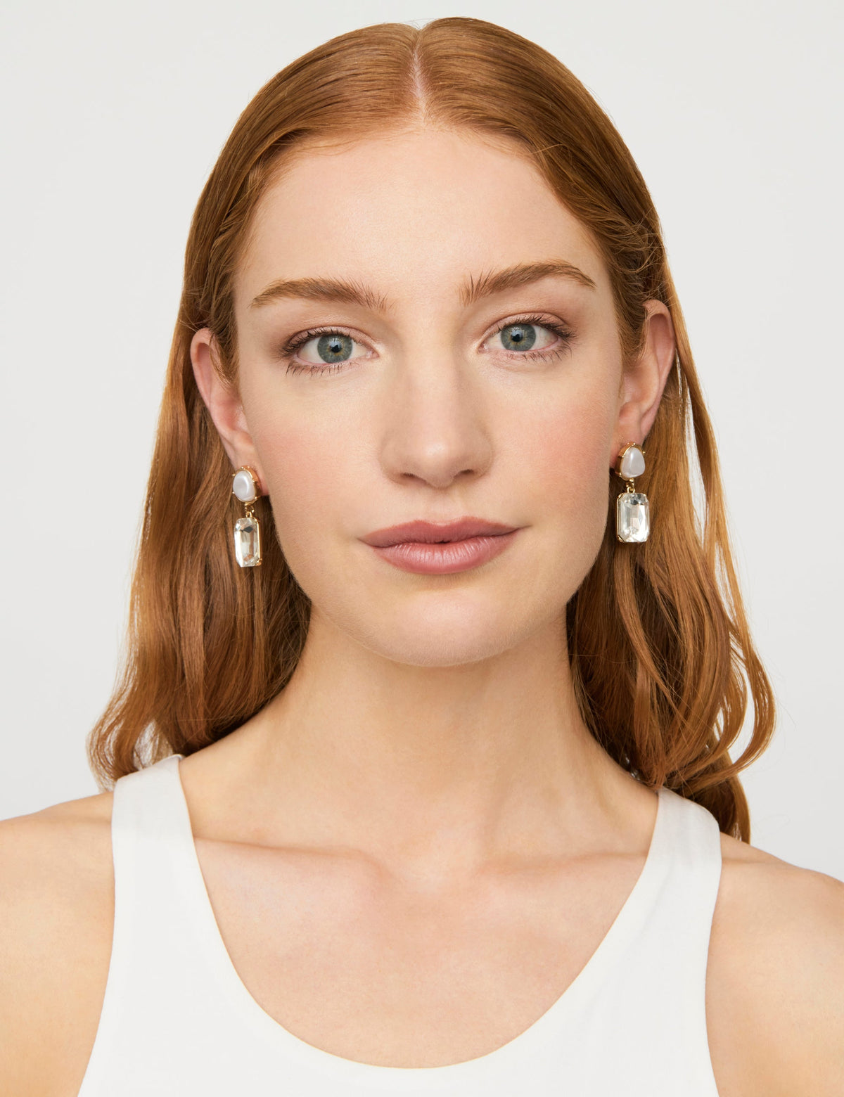 Image of Earrings. Product name - PEARLINE RECTANGLE STONE EARRING in Print colour by brand - GROUP48