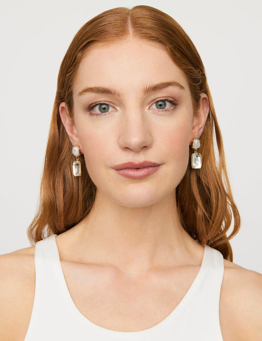 Image of Earrings. Product name - PEARLINE RECTANGLE STONE EARRING in Print colour by brand - GROUP48
