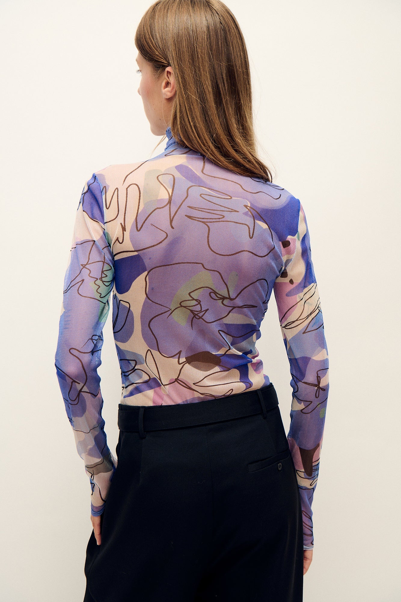 Silk Laundry Mesh Turtleneck (Cornflower Floral)