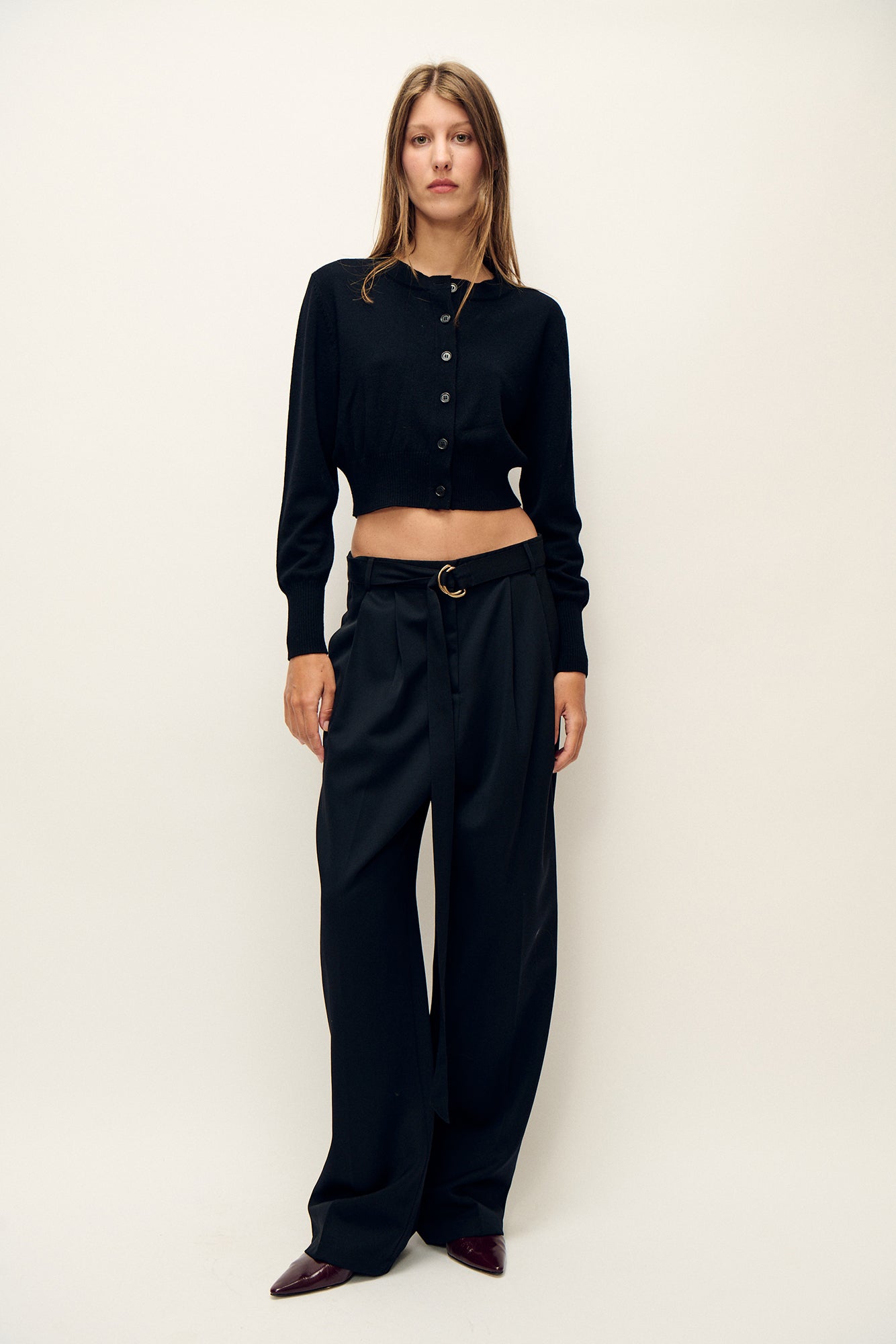 Silk Laundry Wool Cropped Cardigan (Black)