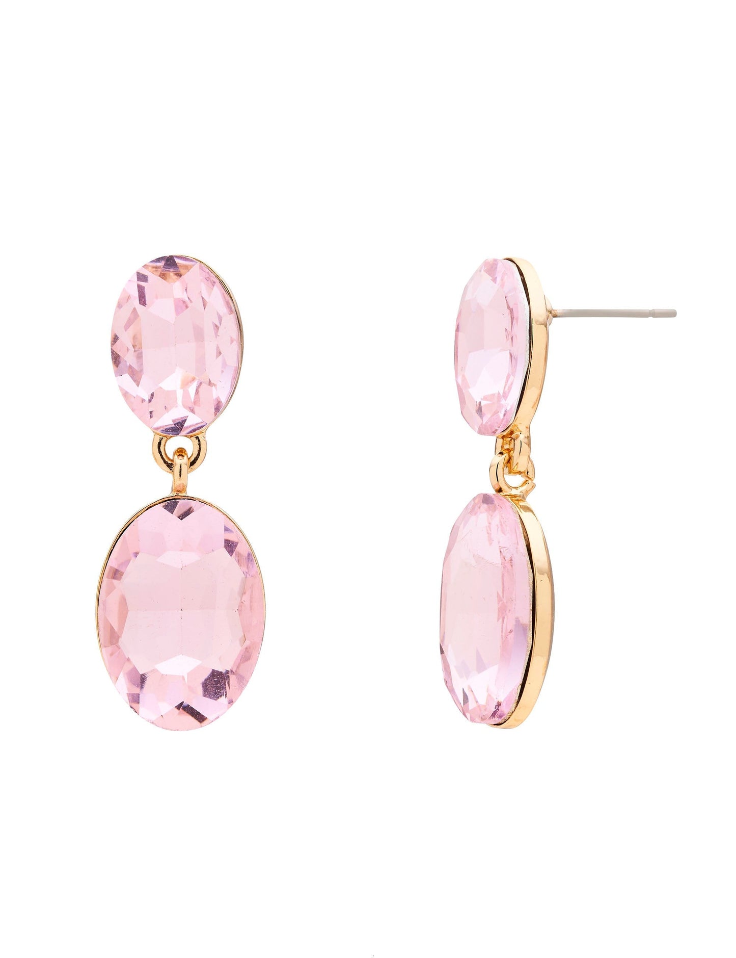 GROUP48 DOUBLE DROP OVAL STONE EARRINGS (Pink)
