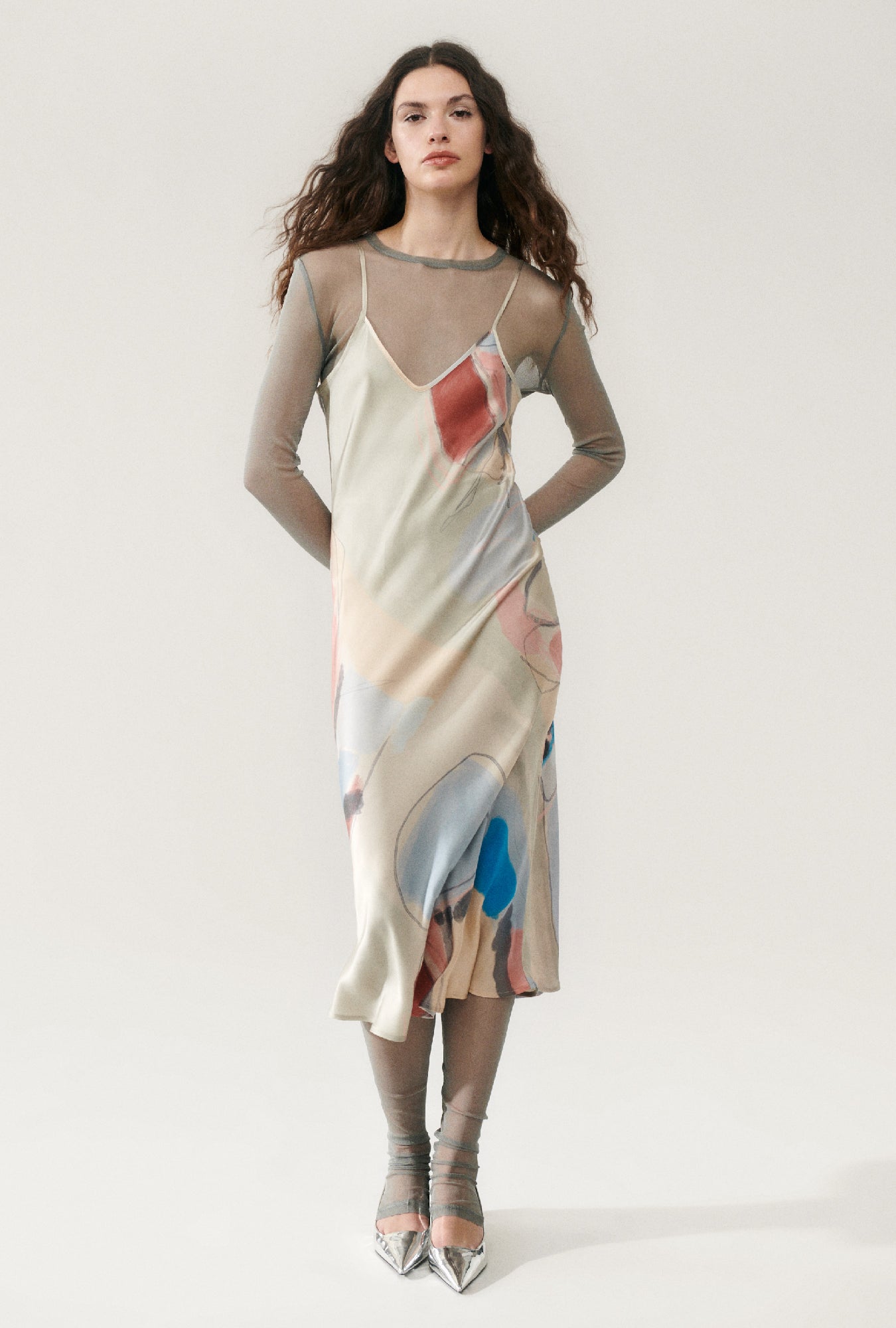 Image of Dresses. Product name - 90s Slip Dress Expressionist in Expressionist colour by brand - Silk Laundry