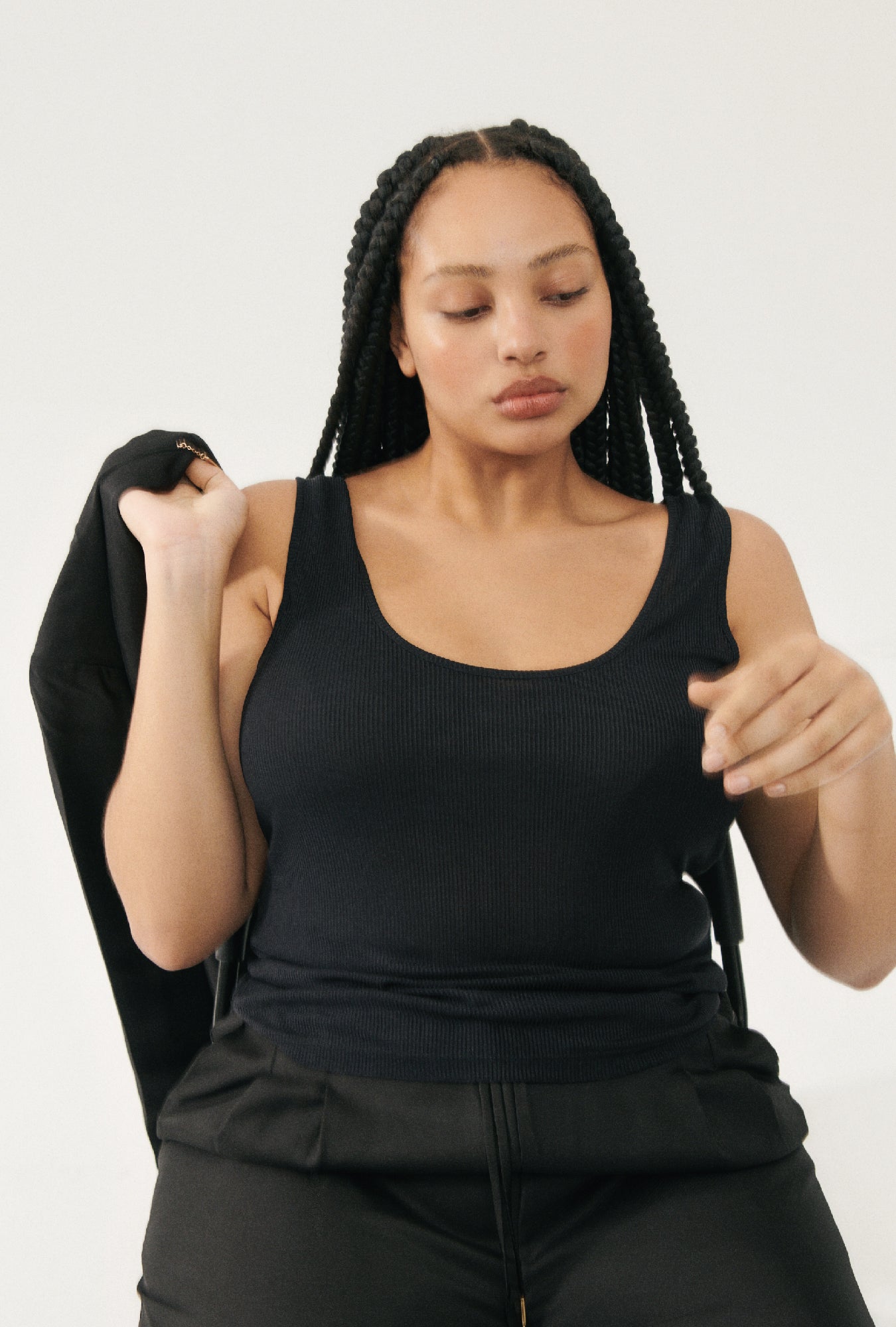 Silk Laundry Ribbed Tank (Black)