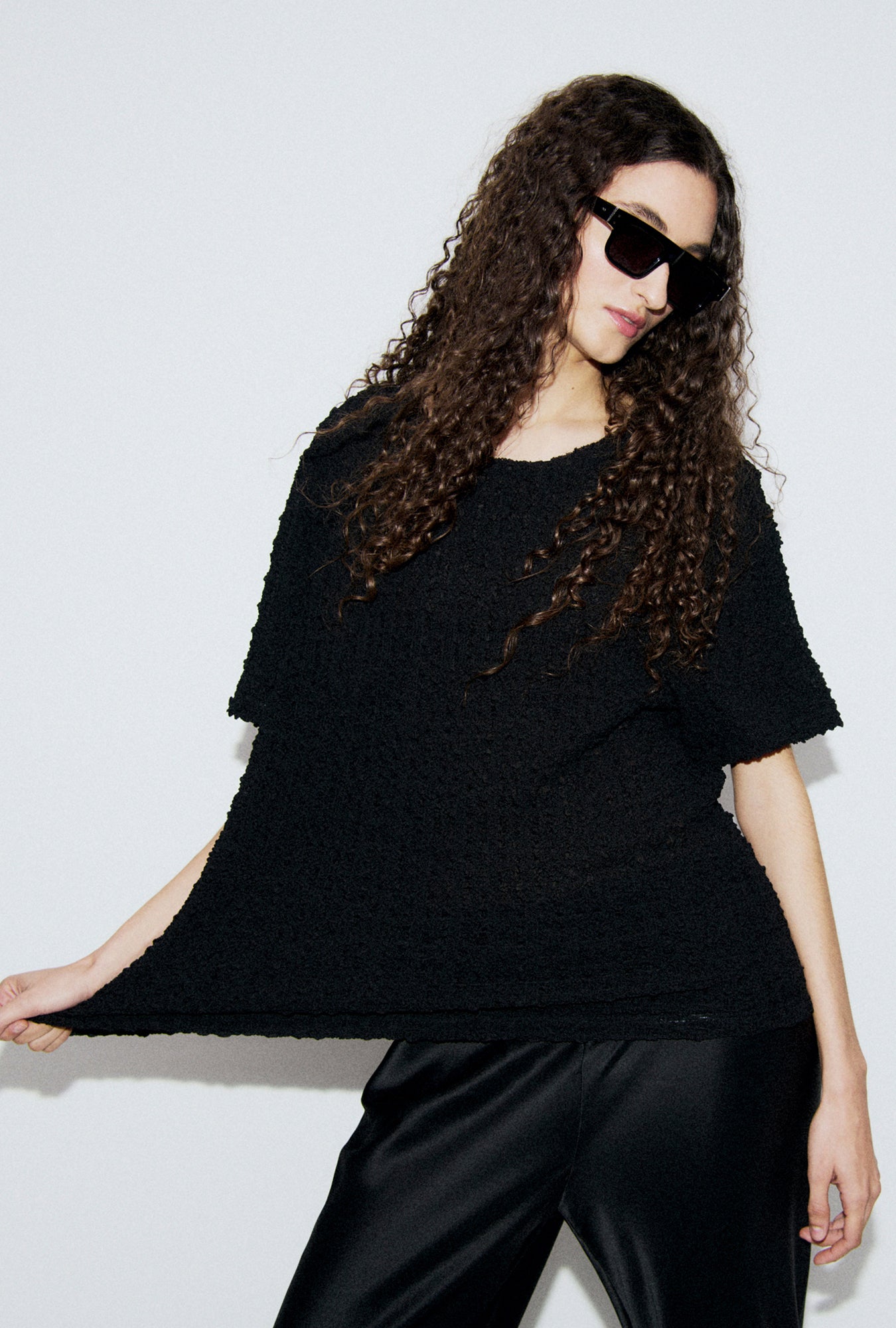Image of T-Shirts. Product name - Pebble Tee Black in Black colour by brand - Silk Laundry