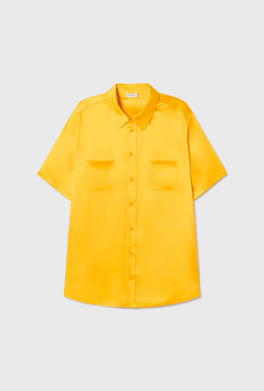 Silk Laundry Short Sleeve Boyfriend Shirt (Marigold)