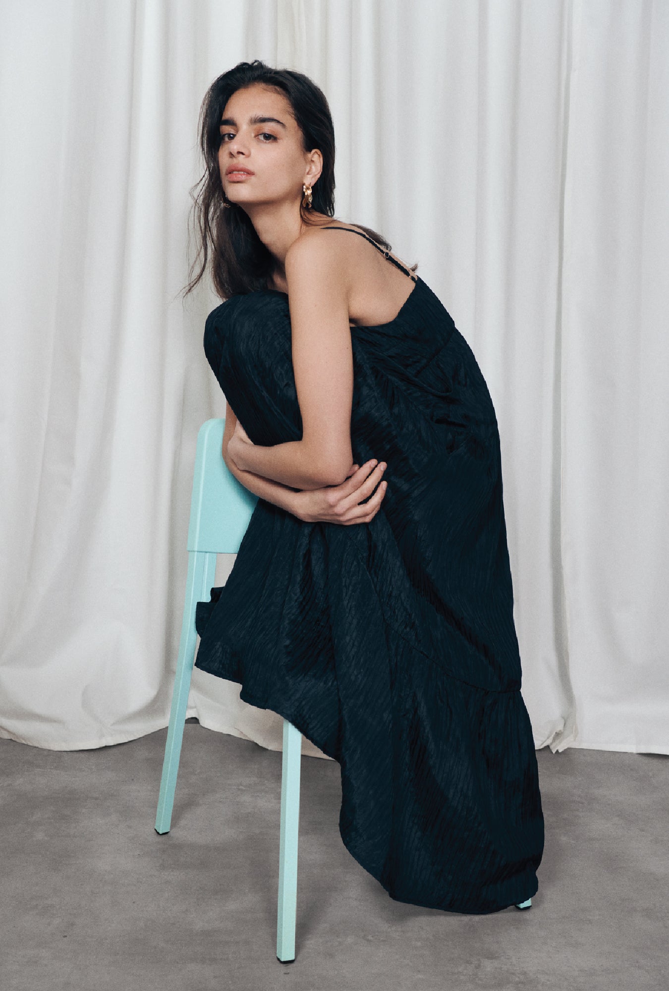 Silk Laundry Crinkle Bounce Dress (Black)