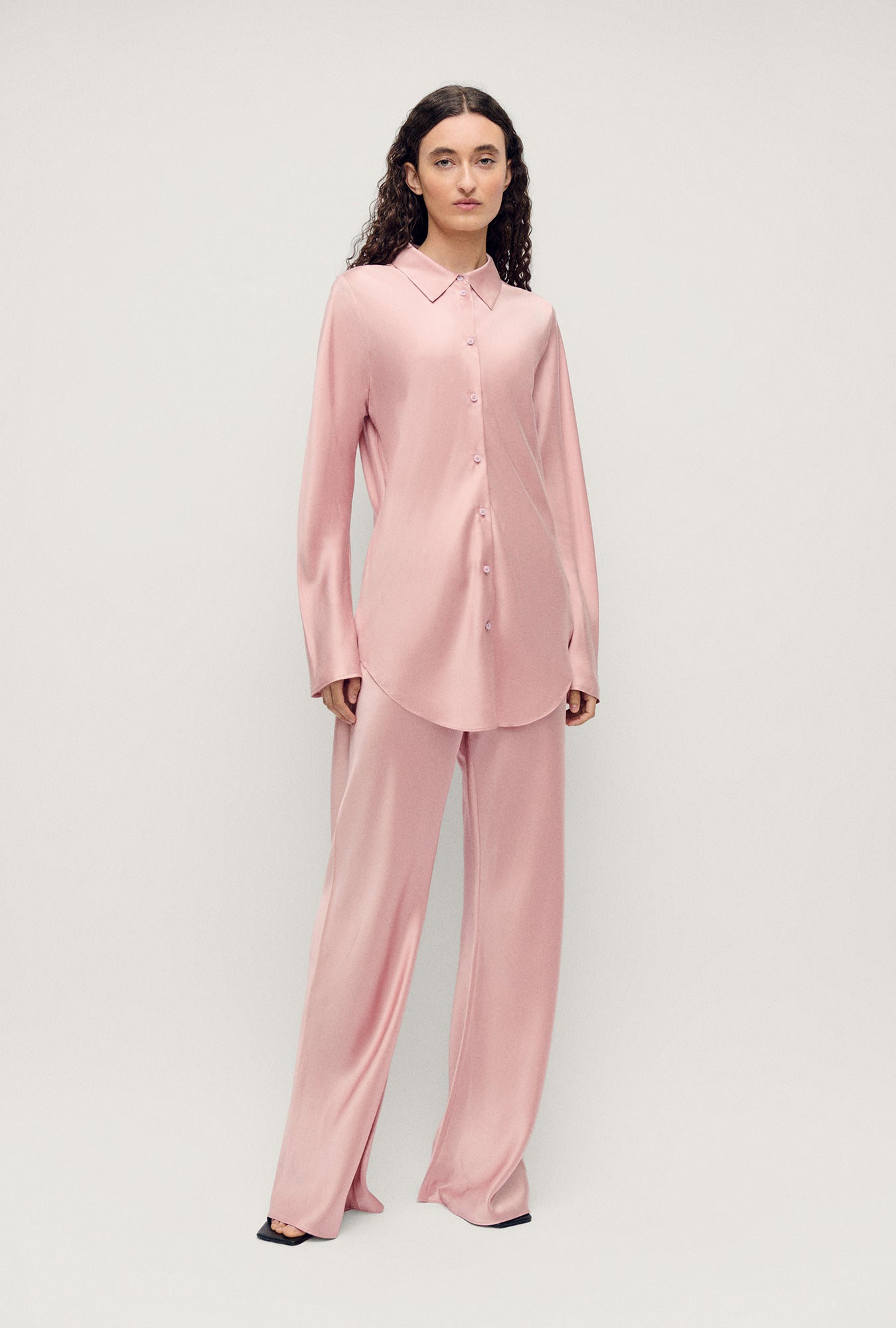 Image of a model wearing Tops. Productname: Silk Laundry BIAS CUT SHIRT in Sea Star colour by brand - Silk Laundry