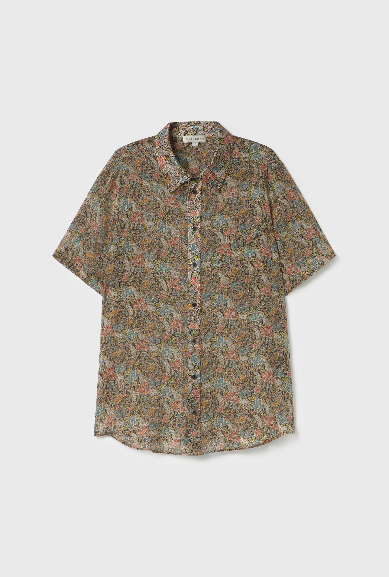 Silk Laundry Chiffon Short Sleeve Boyfriend Shirt (Sugar Floral)