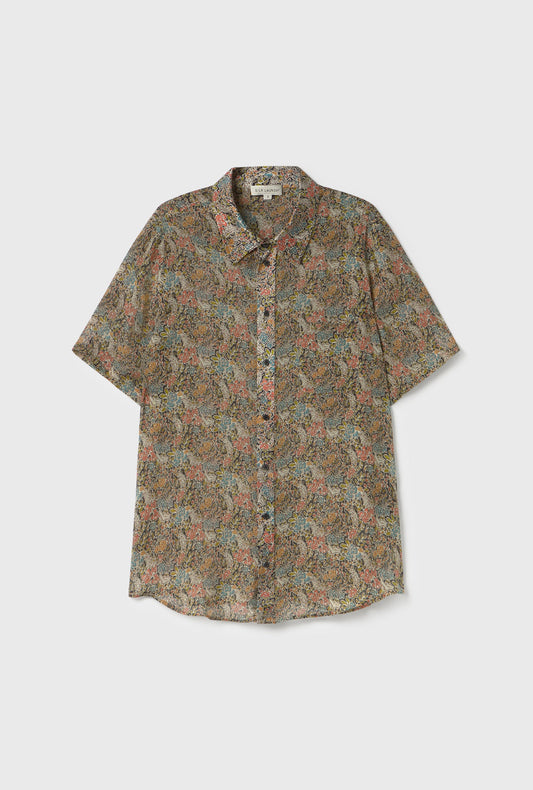 Silk Laundry Chiffon Short Sleeve Boyfriend Shirt (Sugar Floral)