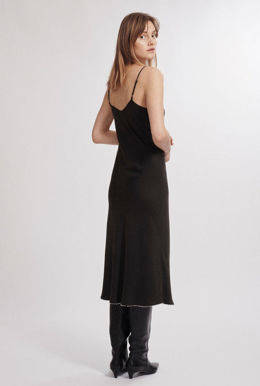 Image of Dresses. Product name - 90S Pearl Slip Dress Black in Black colour by brand - Silk Laundry