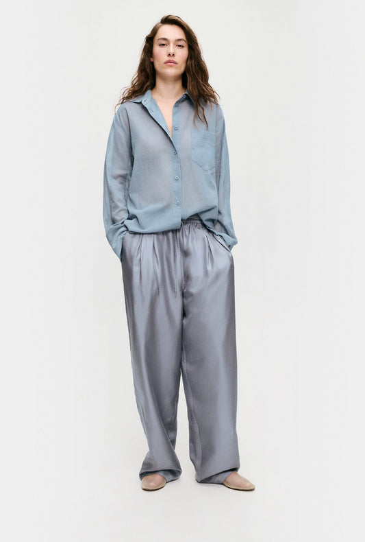 Image of Shirts. Product name - Sheer Cotton Pleated Yoke Shirt Storm in Storm colour by brand - Silk Laundry
