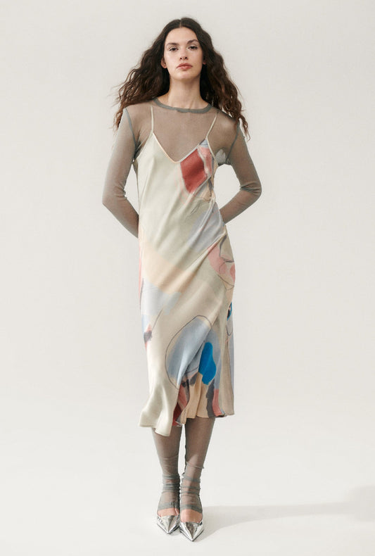 Image of Dresses. Product name - 90S Slip Dress Expressionist in Expressionist colour by brand - Silk Laundry