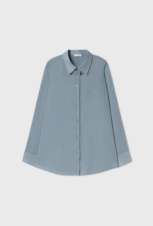 Silk Laundry Sheer Cotton Pleated Yoke Shirt (Storm)