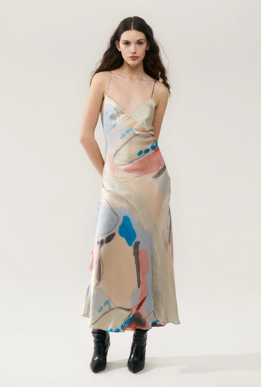 Image of Dresses. Productname: Deco Rouleau Dress Expressionist in Expressionist colour by brand - Silk Laundry