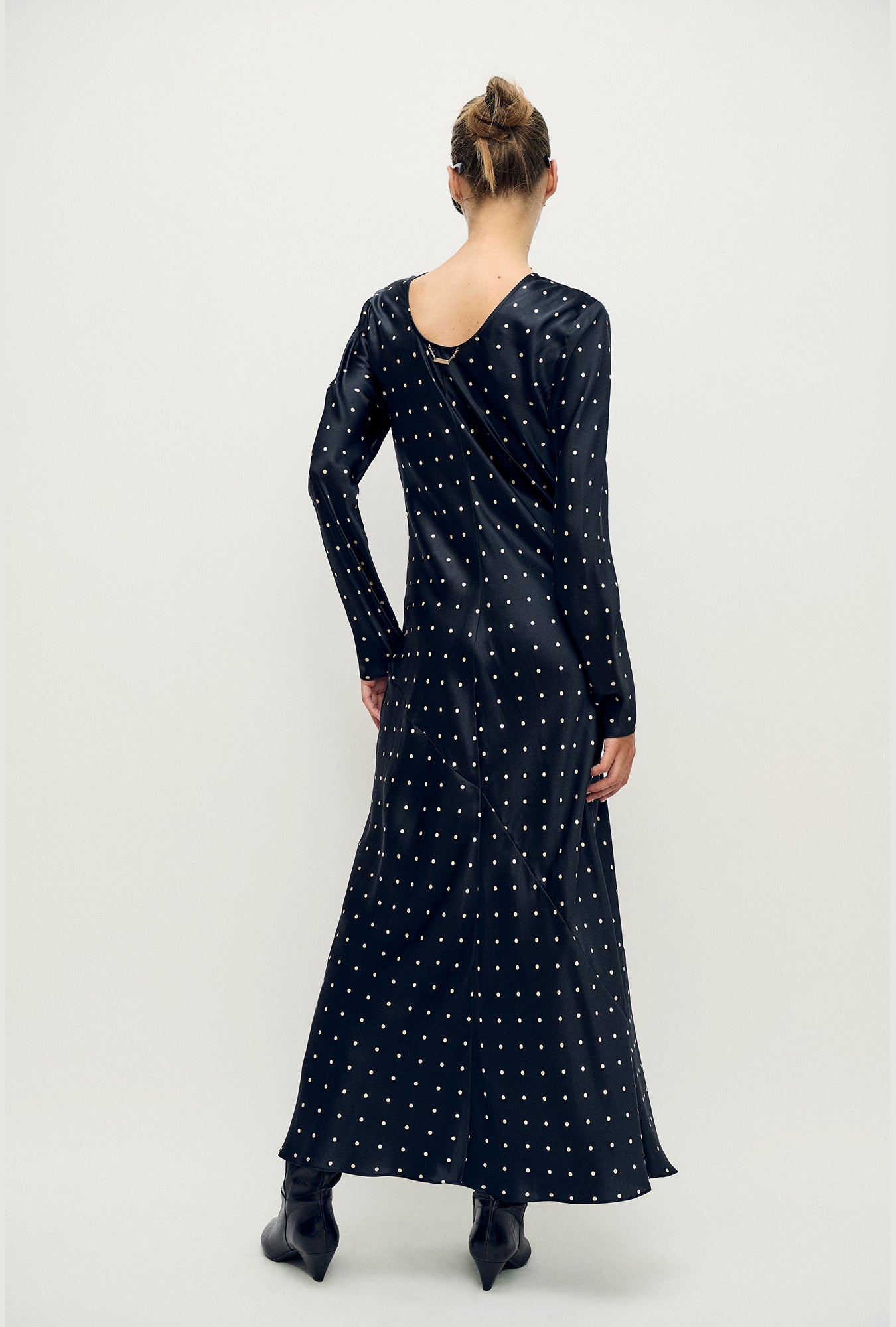 Silk Laundry Full Sleeve Bias Dress (Small Polka Dot)