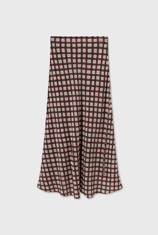 Silk Laundry CDC Long Bias Cut Skirt (Luna Gingham)