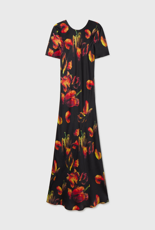 Silk Laundry SHORT SLEEVE BIAS DRESS (Tulipa Black)