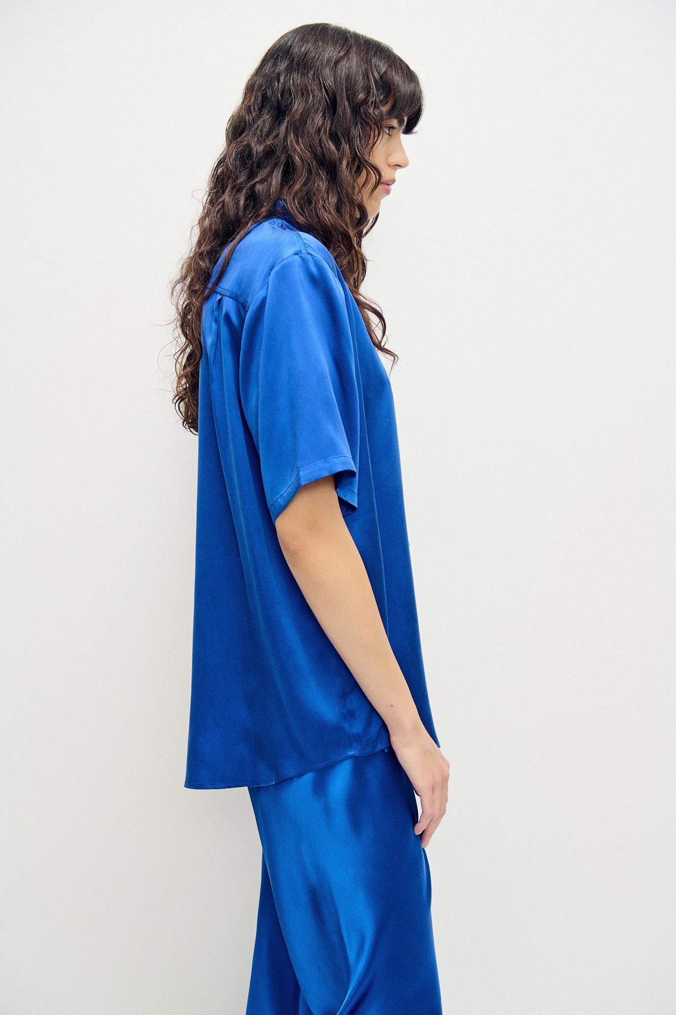 Silk Laundry Short Sleeve Boyfriend Shirt (Wedgwood)