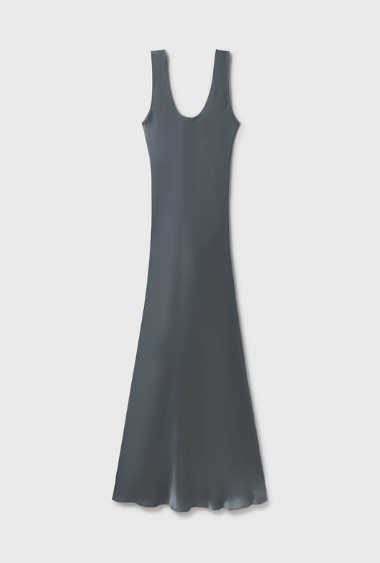 Silk Laundry Scoop Neck Dress (Slate)