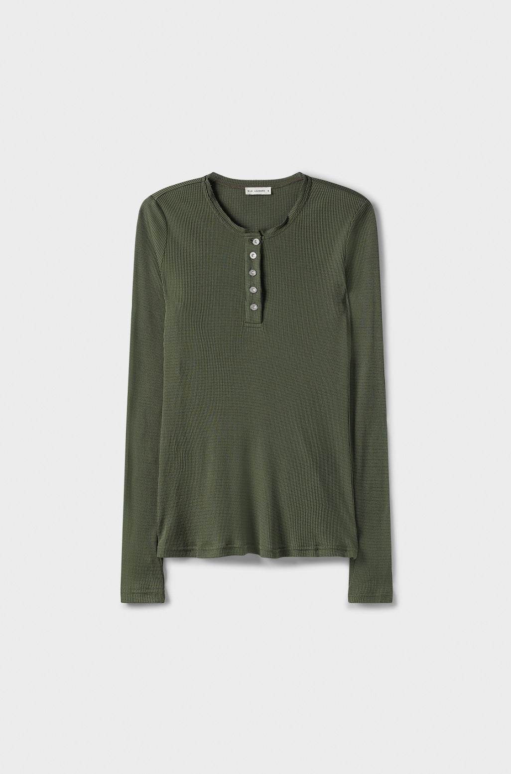 Silk Laundry Ribbed Long Sleeve Henley (Cedar)