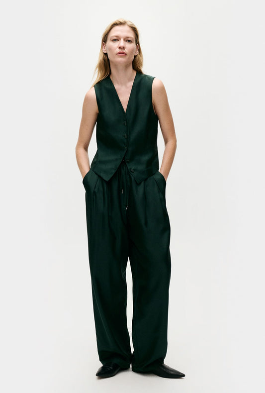 Image of Coats & Jackets. Product name - Twill Vest Scarab in Scarab colour by brand - Silk Laundry