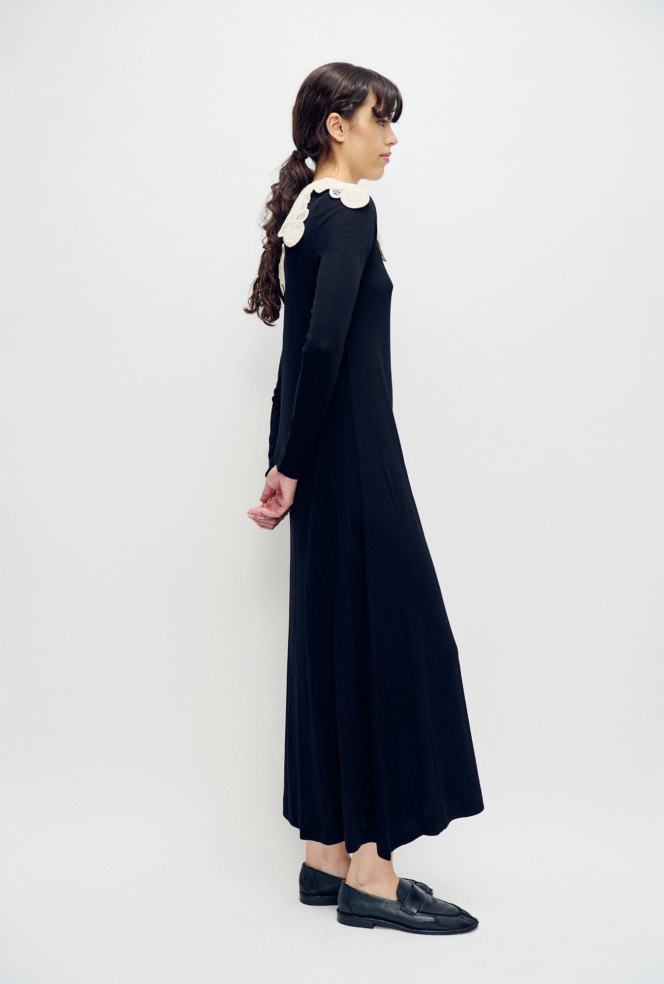 Silk Laundry Merino Full Sleeve Dress (Black)