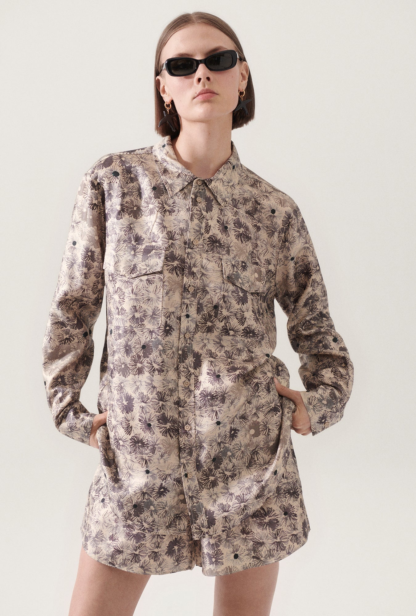 Silk Laundry Twill Boyfriend Shirt (Aster Floral)