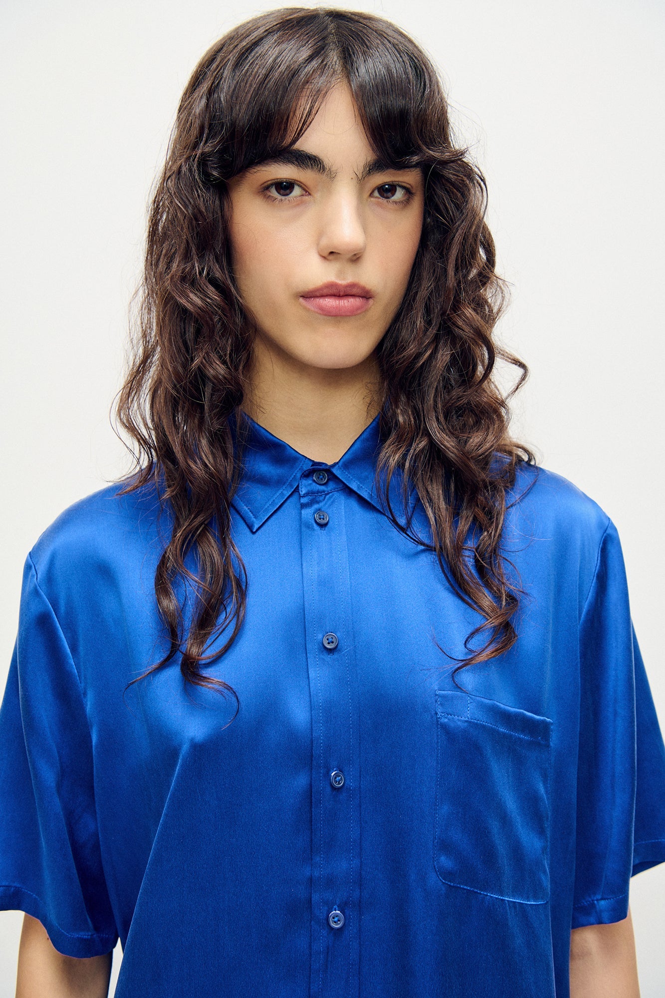 Silk Laundry Short Sleeve Boyfriend Shirt (Wedgwood)