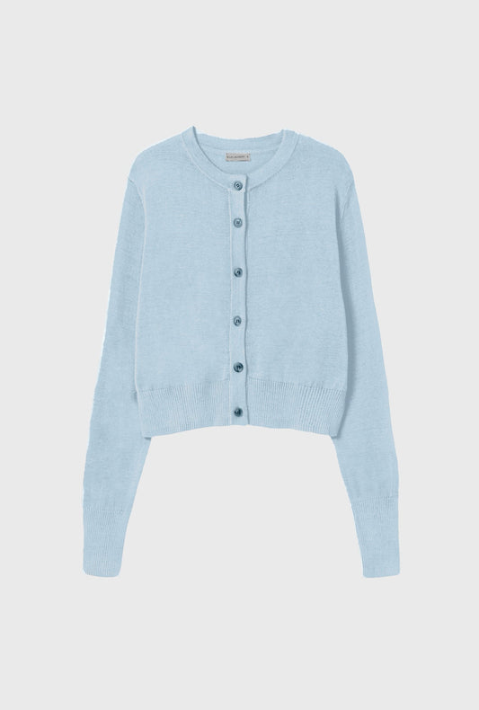 Silk Laundry Wool Cropped Cardigan (Cornflower)