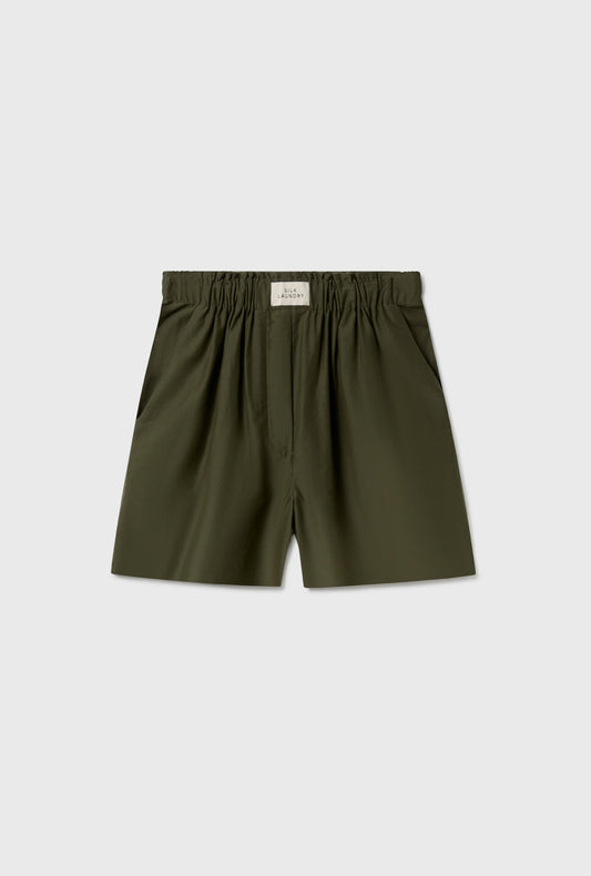 Image of a model wearing Shorts. Product name - Cotton Silk Boxers Pine in Pine colour by brand - Silk Laundry