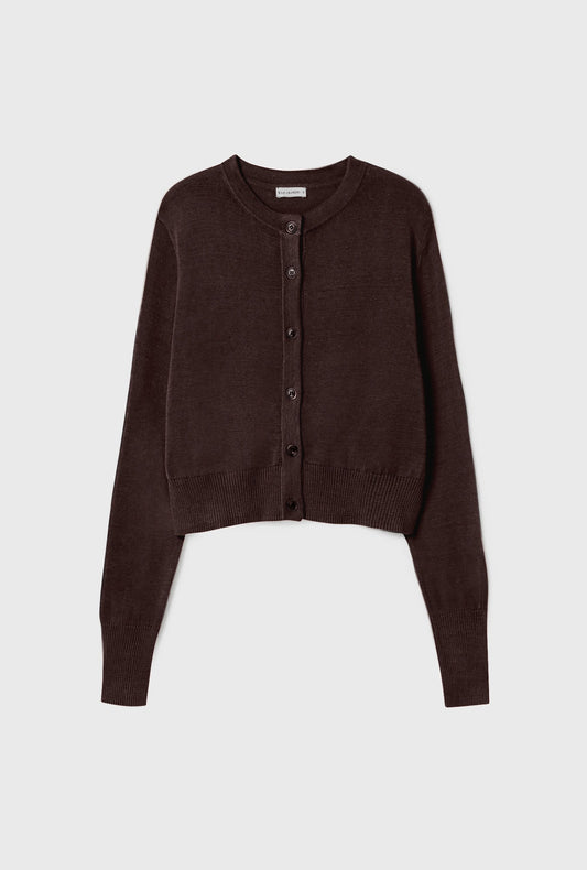 Image of Cardigans. Product name - Wool Cropped Cardigan Root in Root colour by brand - Silk Laundry