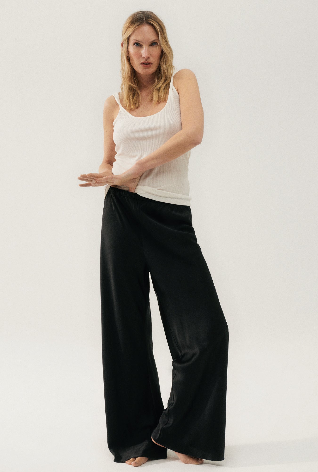 Silk Laundry Ribbed Tank (White)