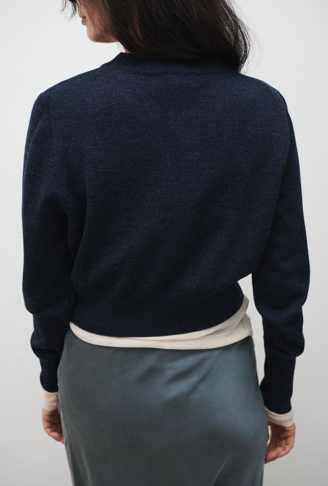 Silk Laundry Cropped Crewneck (Azul Melange)