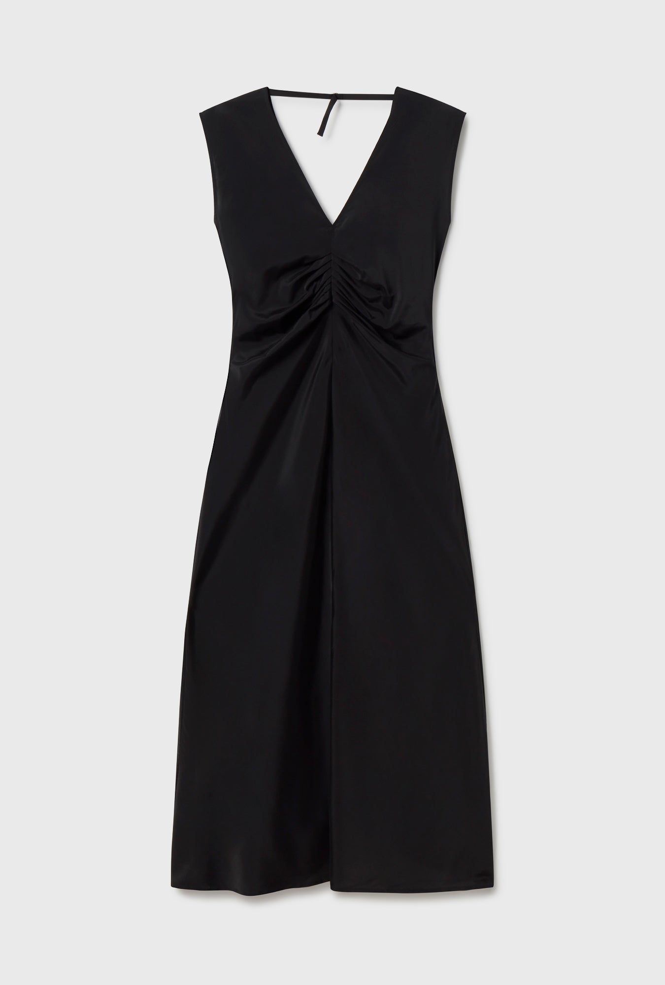 Silk Laundry Habotai Pleated Dress (Black)