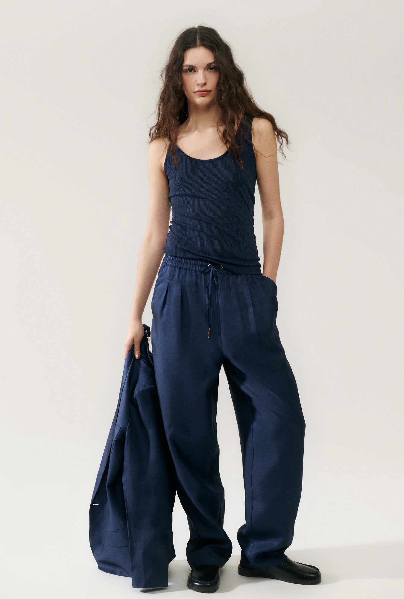 Silk Laundry Ribbed Tank (Midnight)