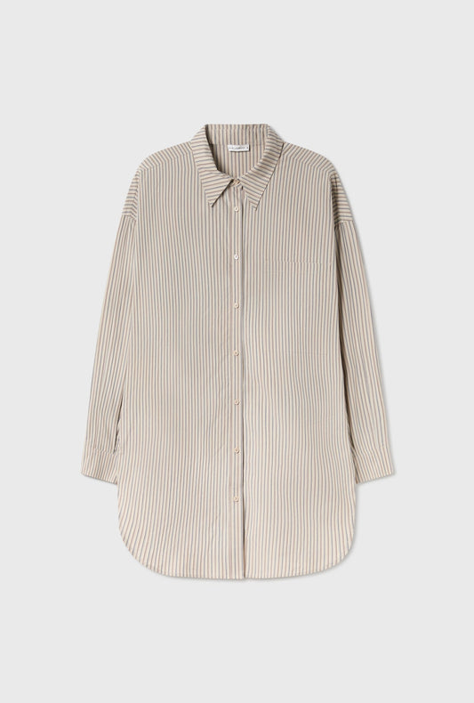Silk Laundry Cotton Round Shirt (Slate Stripe)