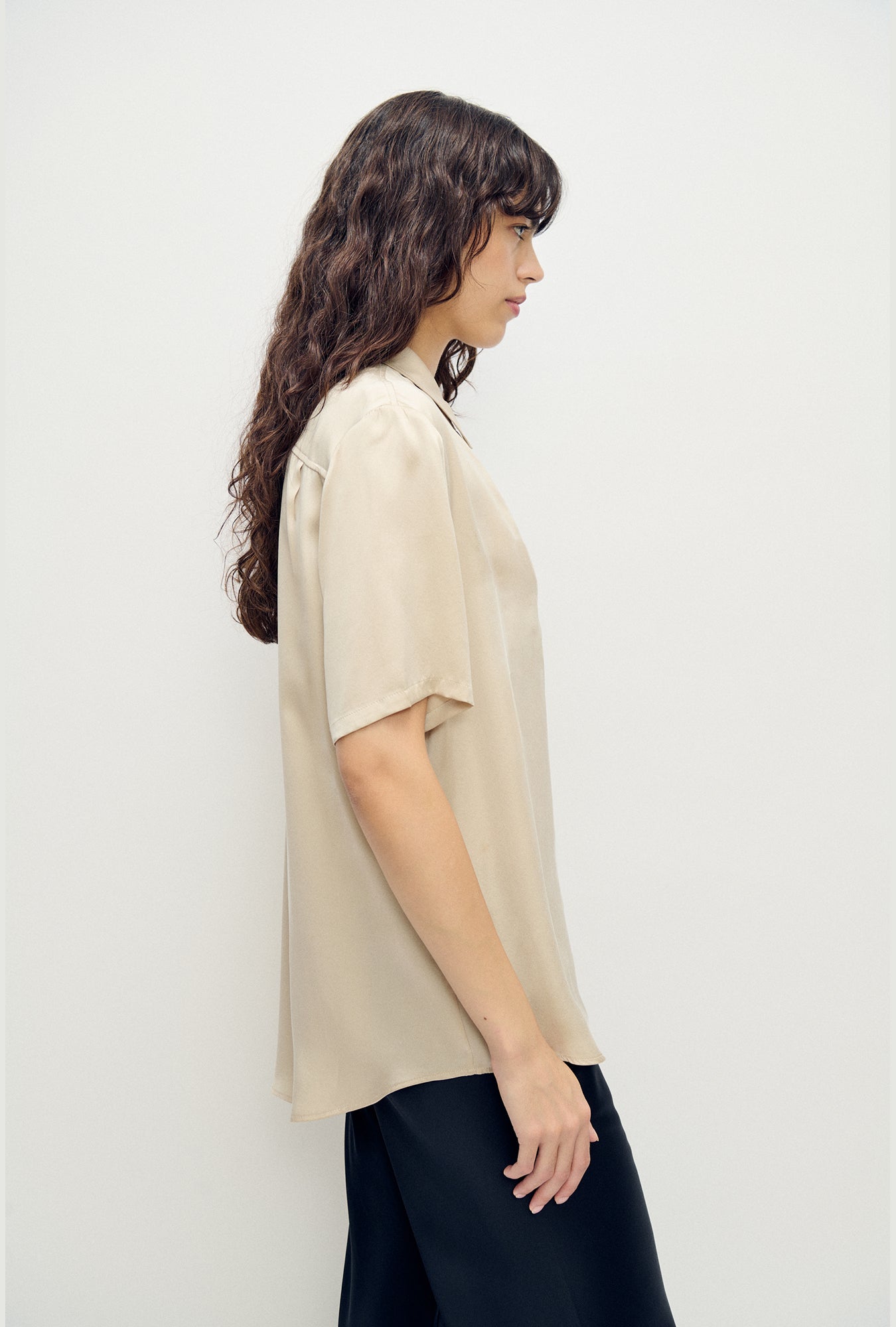 Silk Laundry Short Sleeve Boyfriend Shirt (Hazelnut)