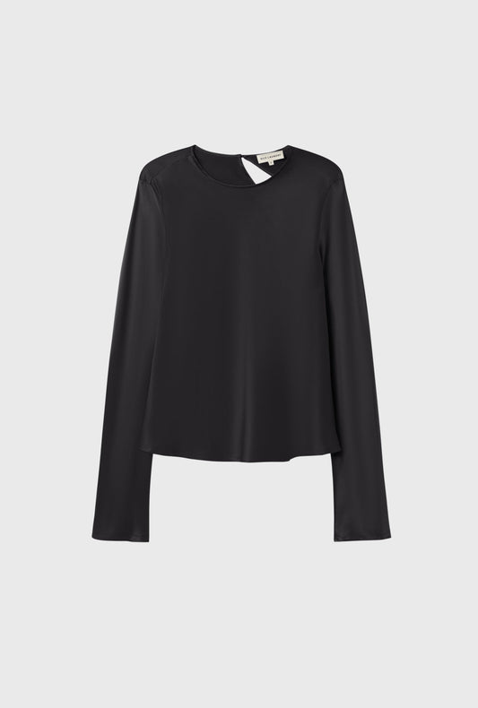 Silk Laundry Long Sleeve Bias Top (Black)