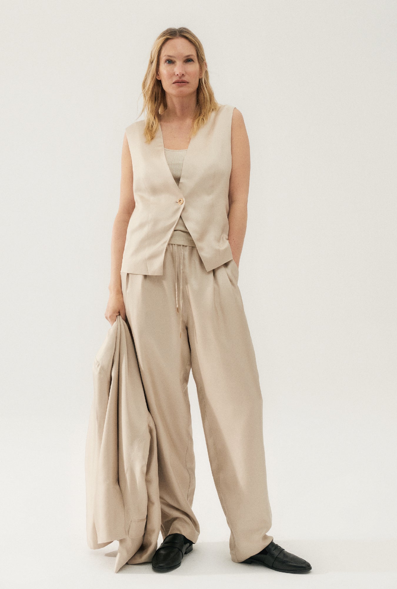 Image of Coats & Jackets. Product name - Twill Slouch Vest Hazelnut in Hazelnut colour by brand - Silk Laundry