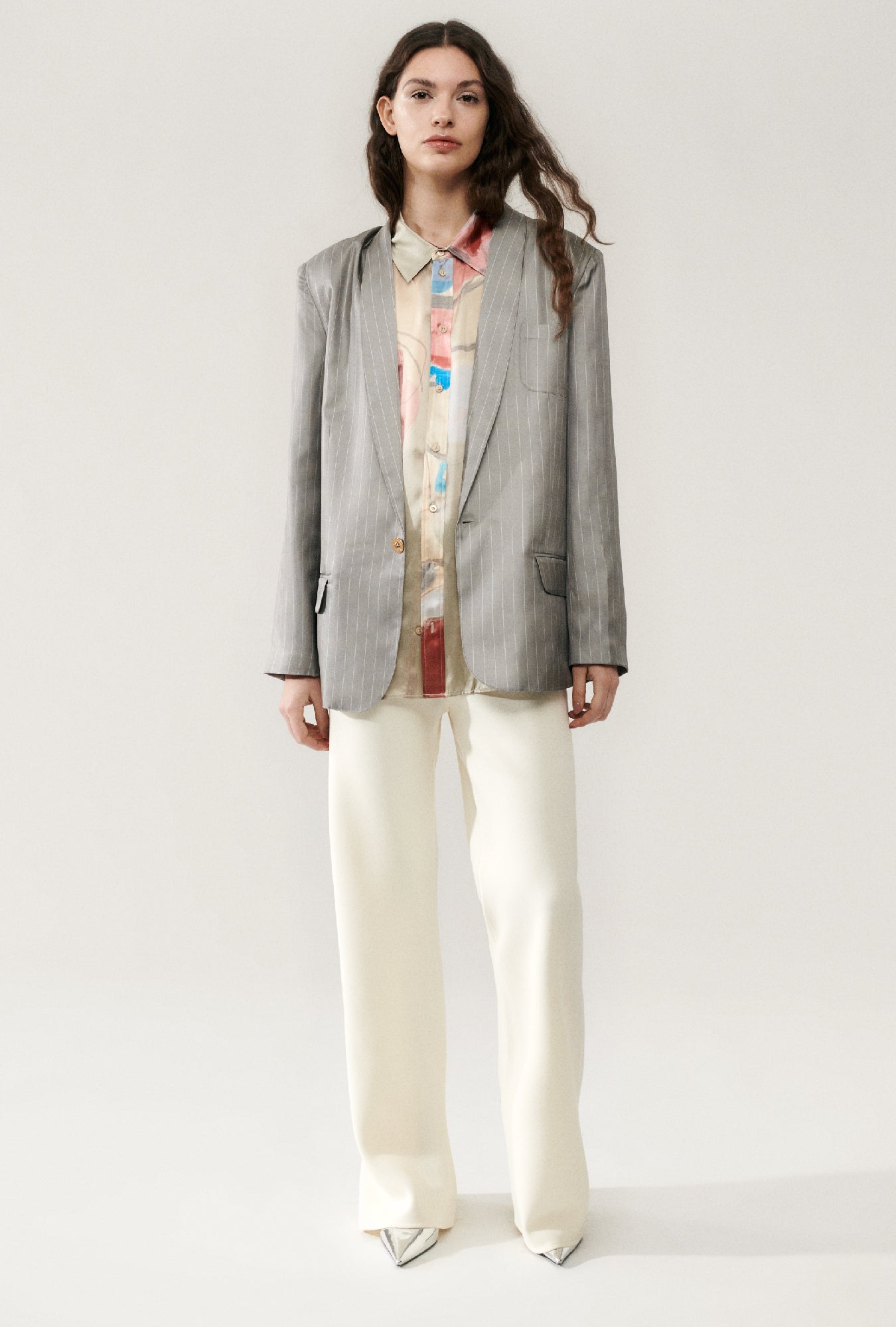 Silk Laundry Twill Miami Blazer (Moon Pinstripe)