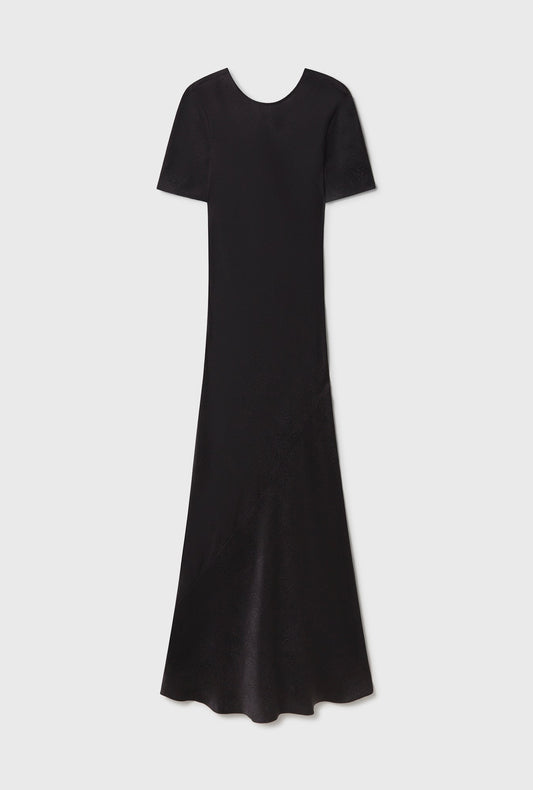 Silk Laundry Short Sleeve Bias Dress (Coral Jacquard)