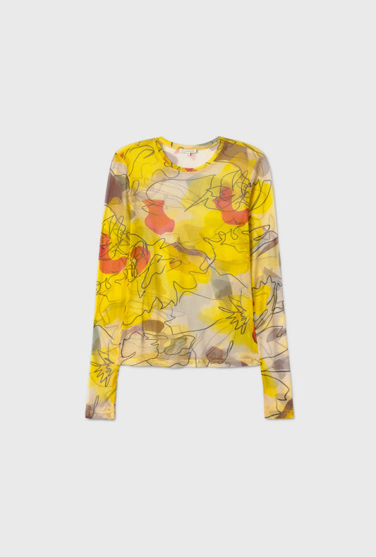 Silk Laundry Mesh Long Sleeve Top (Sunflower Floral)