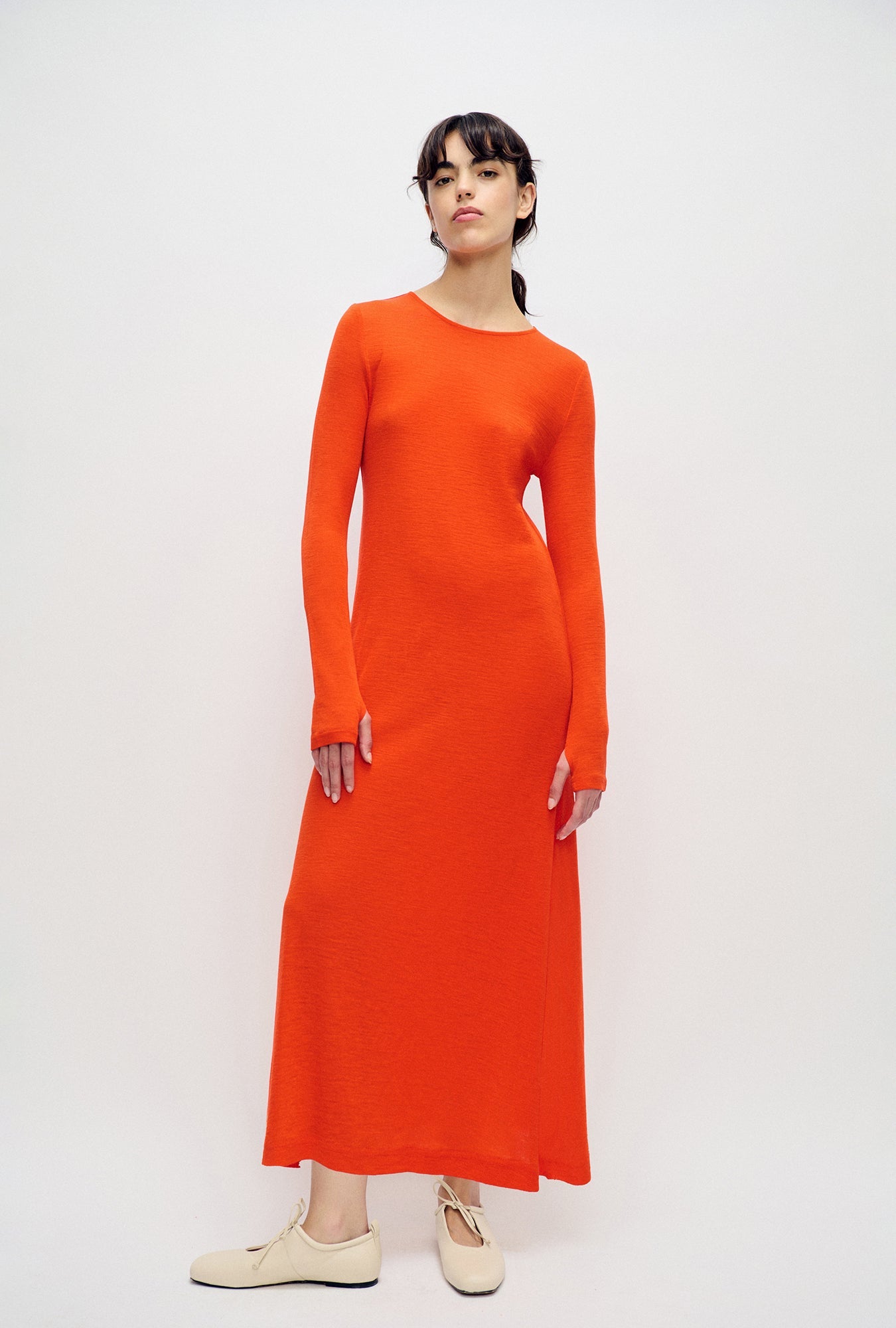 Image of Dresses. Product name - Merino Full Sleeve Dress Sunset in Sunset colour by brand - Silk Laundry