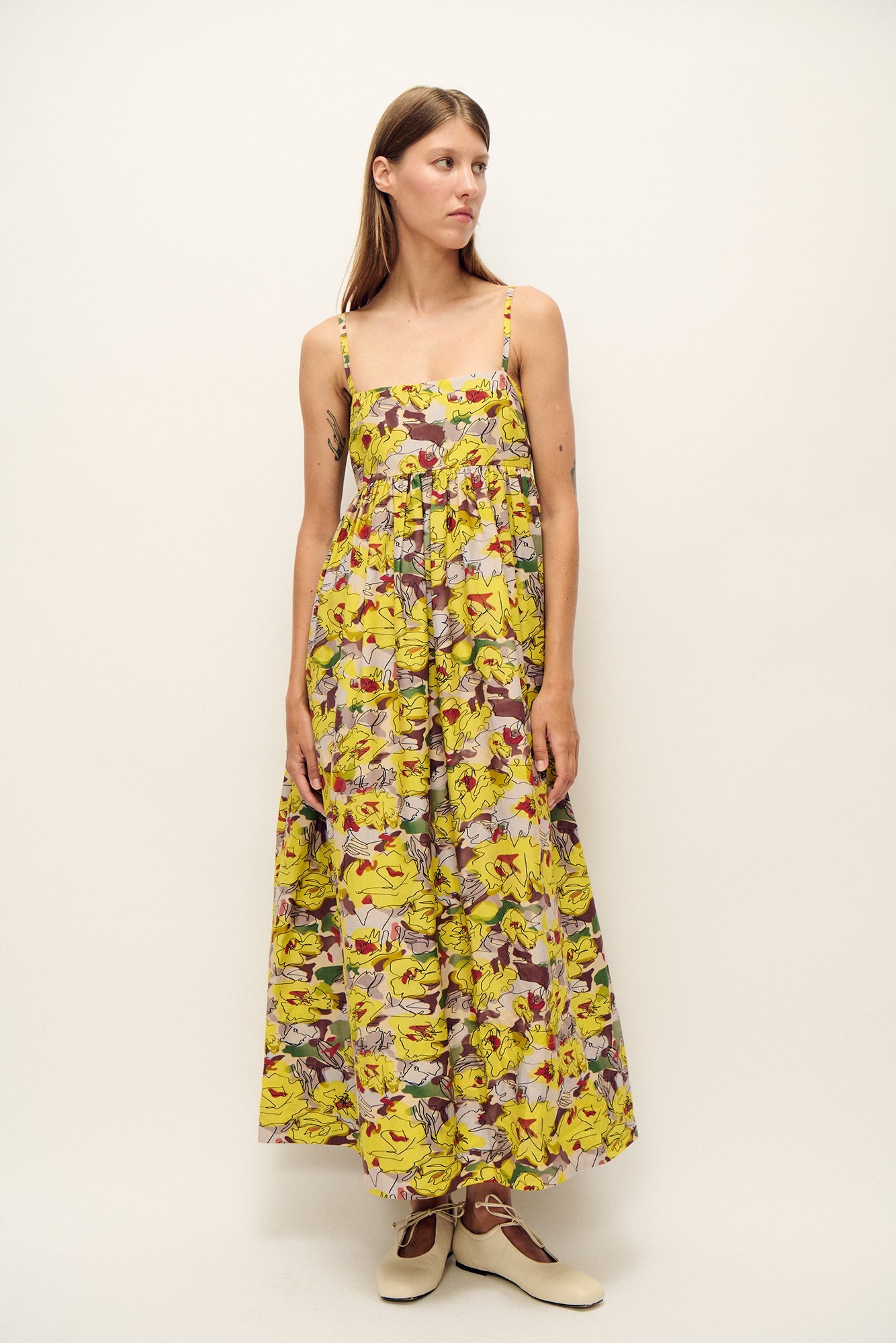 Image of Dresses. Product name - Cotton Silk Tulip Dress Sunflower Floral in Sunflower Floral colour by brand - Silk Laundry