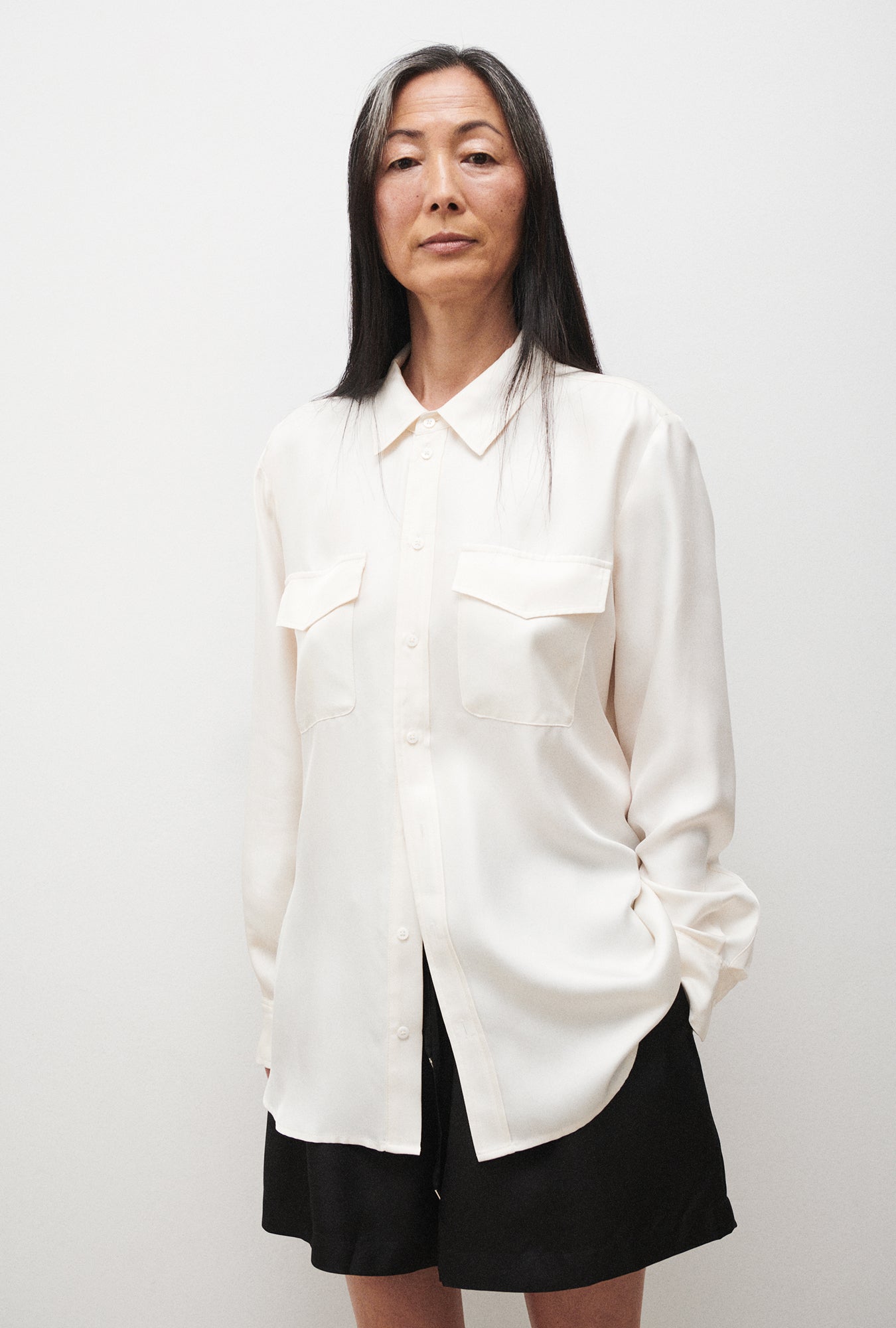 Silk Laundry Twill Boyfriend Shirt (White)