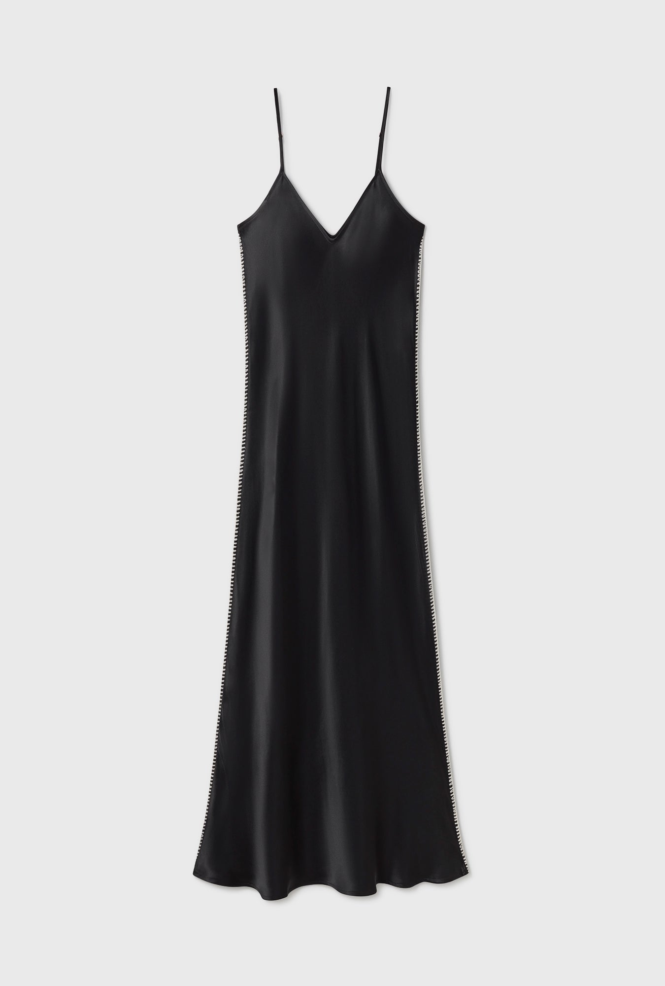 Silk Laundry 90s Slip Dress Blanket Stitch (Black)