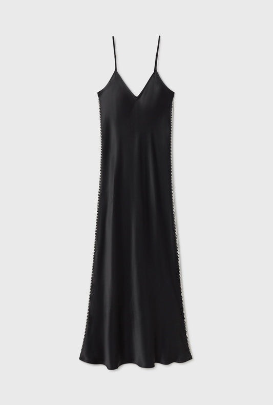 Silk Laundry 90s Slip Dress Blanket Stitch (Black)