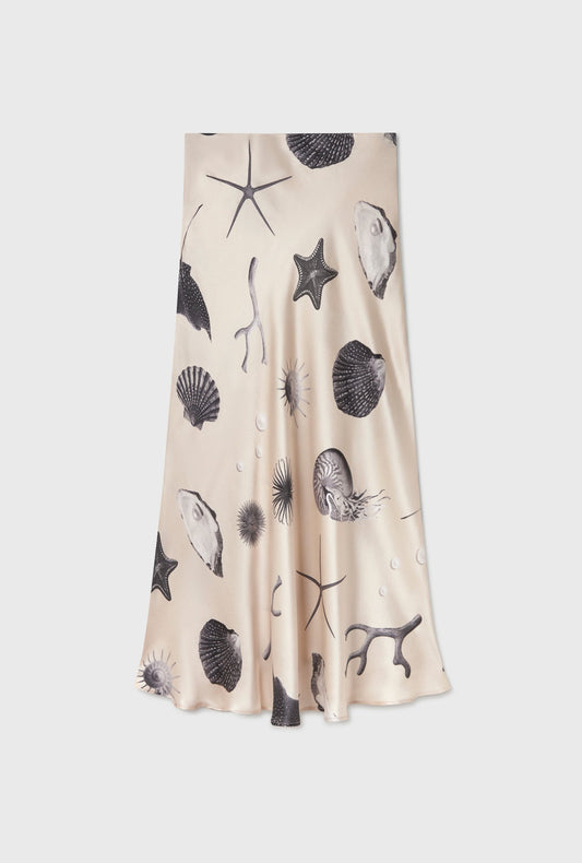 Silk Laundry Long Bias Cut Skirt (Seashells)