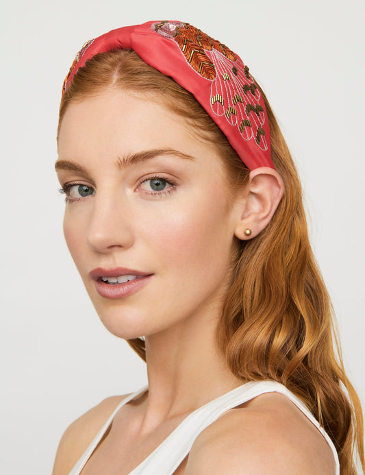 Image of Hair Accessories. Productname: Colette FEATHER BEAD AND EMBROIDERY WIDE KNOT HEADB in Print colour by brand - Colette